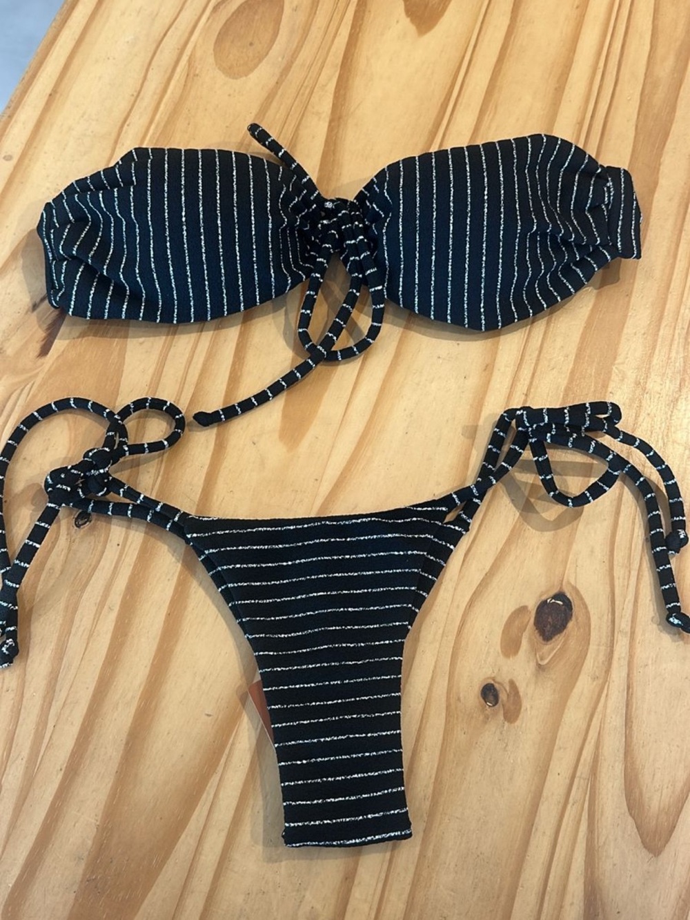 Black Striped Tie Bikini Set